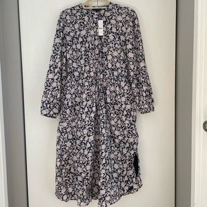 Like-new J. Crew tie-waist cotton voile midi dress in rose vines